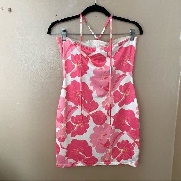 NWT More To Come Ariella Halter Mini Dress Pink Floral tropical print Revolve M - Picture 6 of 6